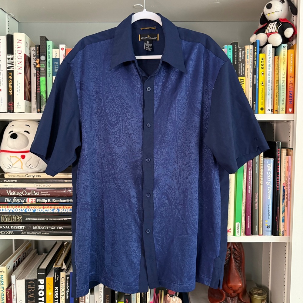Stacy Adams Paisley Jacquard Short Sleeve Button Down Shirt Size XL